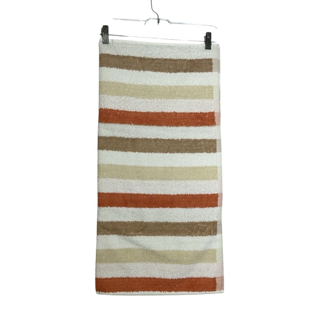 Vintage Bath Towel 100% Cotton Striped Multicolor Brown Orange White New